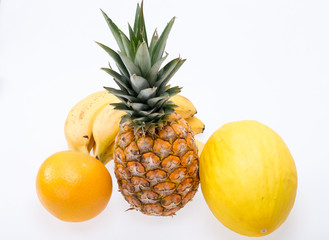 Assortment of fresh exotic fruits isolated on white