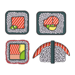 salmon sushi, sea food, Japanese,fish, Chinese cuisine, Vector image, flat design, Outline style