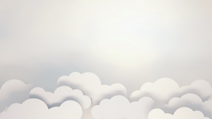 3d rendering picture of white clouds paper crafts. Vintage photo filter.