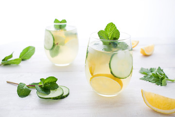Lemonade with cucumber, lemon and mint. Detox drink