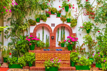 Traditional courts with flower in Cordoba, Spain