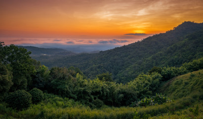 Naklejka premium As the sun was rising. Scenic Mountain Doi-intranon at chiangmai,Thailand