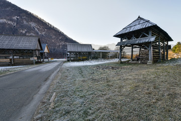 Fototapeta na wymiar Hay rack in winter, Bohinj region, Slovenia
