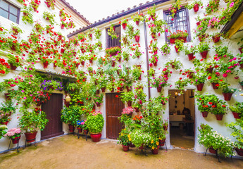 Traditional courts with flower in Cordoba, Spain
