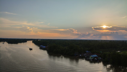 Sunsets at Tapi river, Surat Thani province, Thailand.