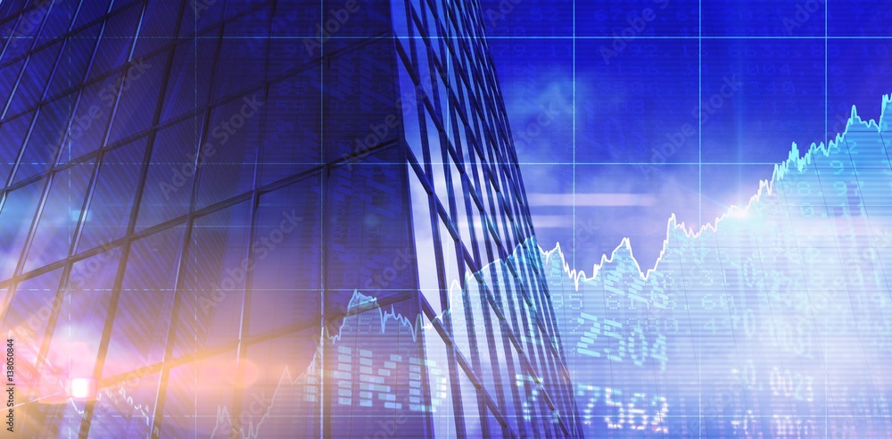 Poster composite image of low angle view of bank building
