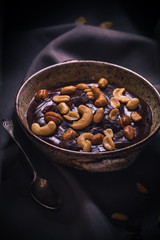 Chocolate pudding variety nuts mystical light