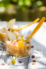 Fruit dizzy delicious pear mousse raisins