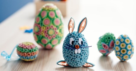Blue homemade Easter bunny.