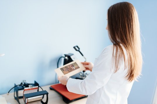 Woman In White Lab Thermal Transferring Image