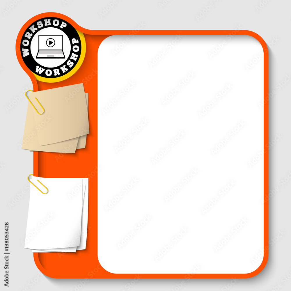 Poster Vector text frames for any text with two paper clips and workshop icon