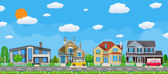 Private suburban houses with car,
