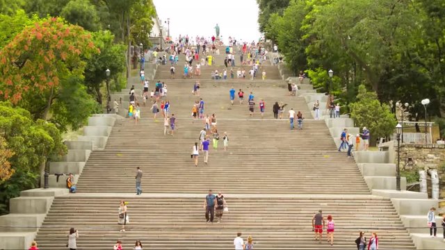 time lapse. people walking stairs odessa ukraine