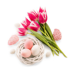 Obraz na płótnie Canvas Spring tulips with Easter eggs
