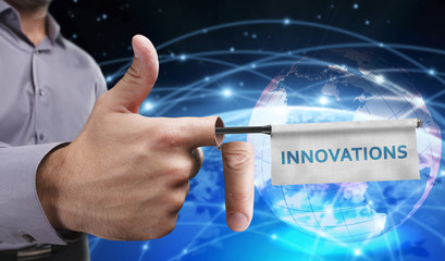 Business, Technology, Internet and network concept. Young entrepreneurs have a creative approach to the presentation: Innovations