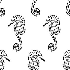 seamless pattern from seahorse silhouette. Vector hippocampus © olhabocharova