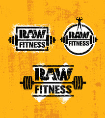 Obraz premium Raw Fitness Creative Design Element Sport Concept On Grunge Distressed Background. Gym Workout Illustration.