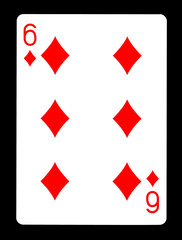 Six of Diamonds playing card, isolated on black background.