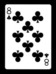 Fototapeta na wymiar Eight of Clubs playing card, isolated on black background.