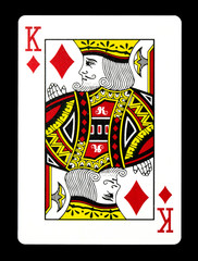 King of Diamonds playing card, isolated on black background.