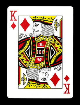 King of Diamonds playing card, isolated on black background.