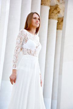 Woman in long white dress