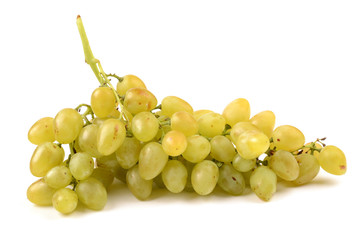 Ripe grapes on white background