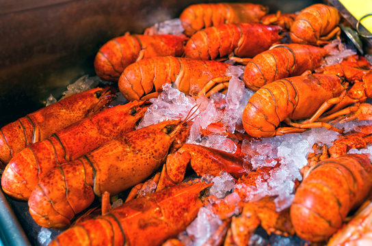 boiled crayfish with dill on wooden table