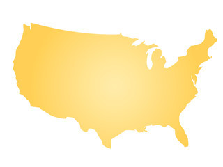 Yellow radial gradient silhouette map of United States of America, aka USA. Vector illustration.