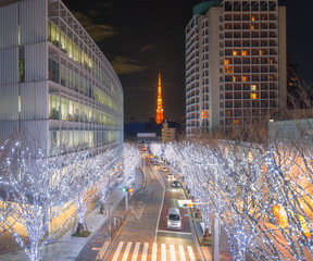Tokyo Japan 31 Dec 2016: Tokyo Tower in Roppongi street during the illumination events.