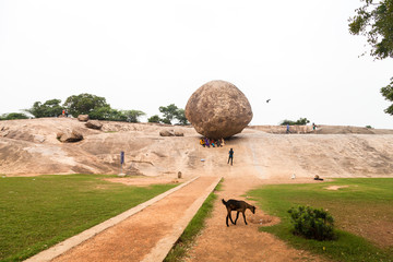 Krishna's Butterball, Mahabalipuram, Coromandel Coast of the Bay of Bengal in Kancheepuram District...
