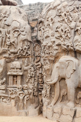 Fototapeta na wymiar Arjuna's Penance Panel, Mahabalipuram, Coromandel Coast of the Bay of Bengal in Kancheepuram District in Tamil Nadu, India
