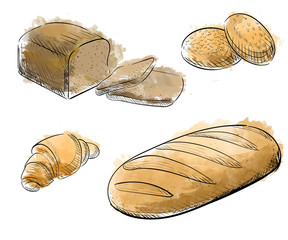 Vintage hand drawn sketch style bakery set. Hand drawn decorative bread bakery . Illustration.