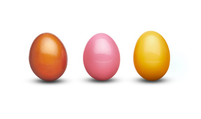 Colorful decorated Easter eggs isolated on a white background.