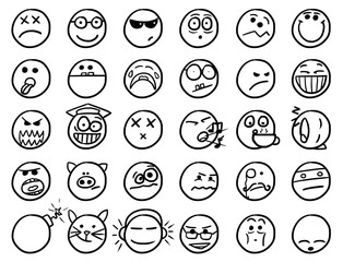 Smiley Vector Hand Drawings Icon Set in Black and White