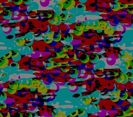 Abstract seamless white and blue, red and yellow background of blue color with red and black light and dark balls scattered pattern