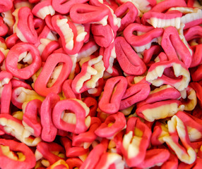 Bright chewy candies close-up shot
