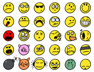 Smiley Vector Hand Drawings Icon Collection in Yellow Color