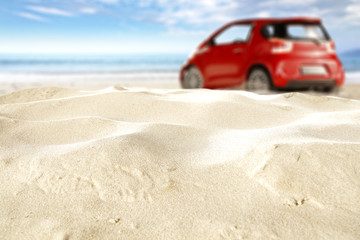 summer time and small red car 