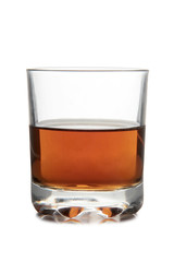Glass with brandy and cognac on white background