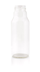Empty glass bottle isolated on white background