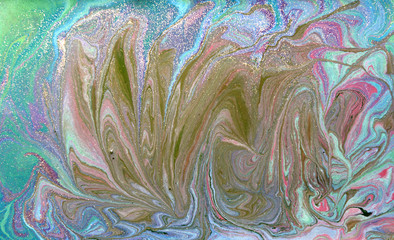 Panele Szklane  Kolorowa płynna tekstura. Ręcznie rysowane marmurkowe tło. Atramentowy marmurowy abstrakcyjny wzór