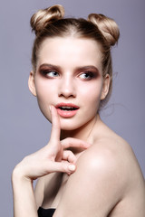Young teen female beauty portrait with day makeup