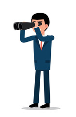 Businessman looking through binoculars, illustration on a white background. Concept flat vector business illustration.