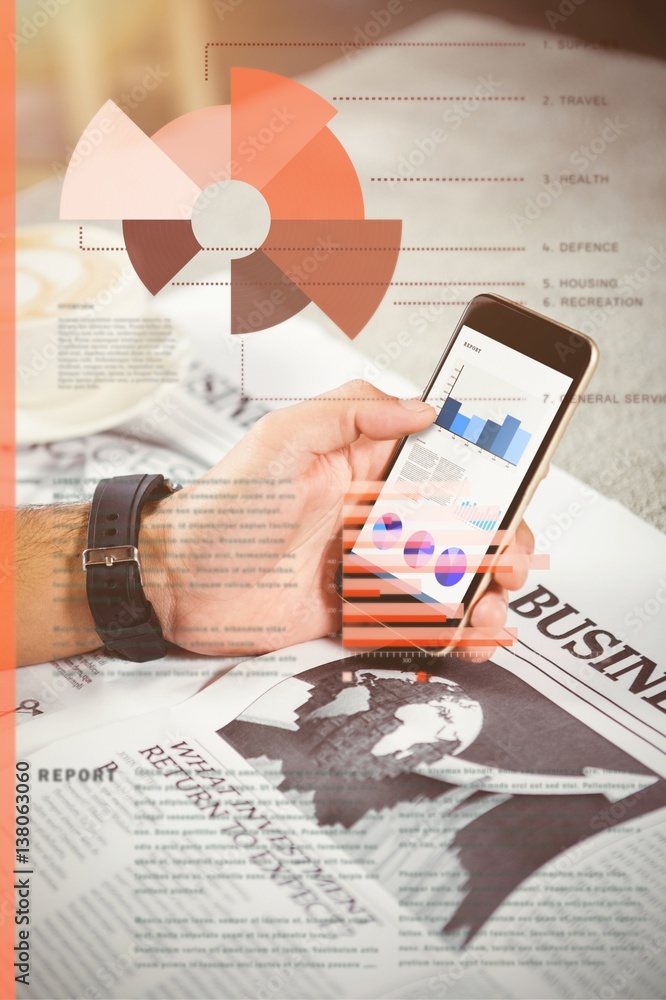 Poster composite image of business interface with graphs and data