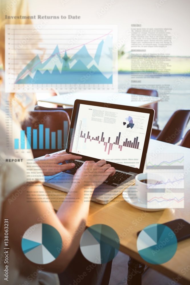 Poster composite image of business interface with graphs and data