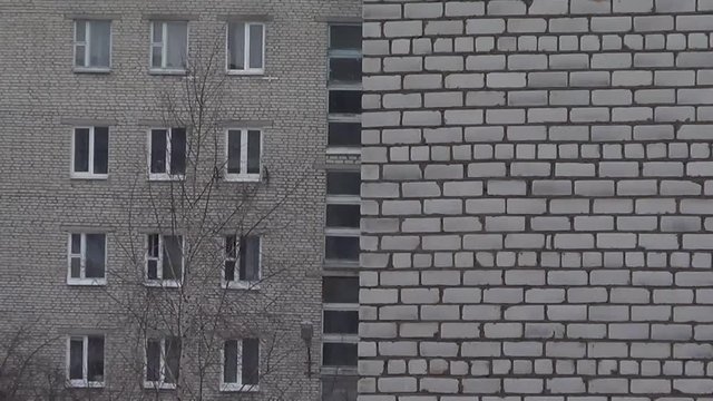 Gray depressive buildings view, eastern europe, gloomy melting effect, 1920x1080