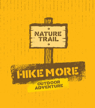 Outdoor Adventure Nature Trail Creative VectorSign Concept On Rough Cardboard Background