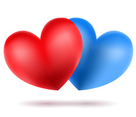 red and blue heart shape on white. vector