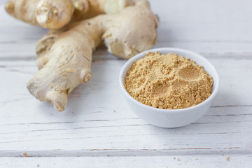 Grounded ginger and ginger root